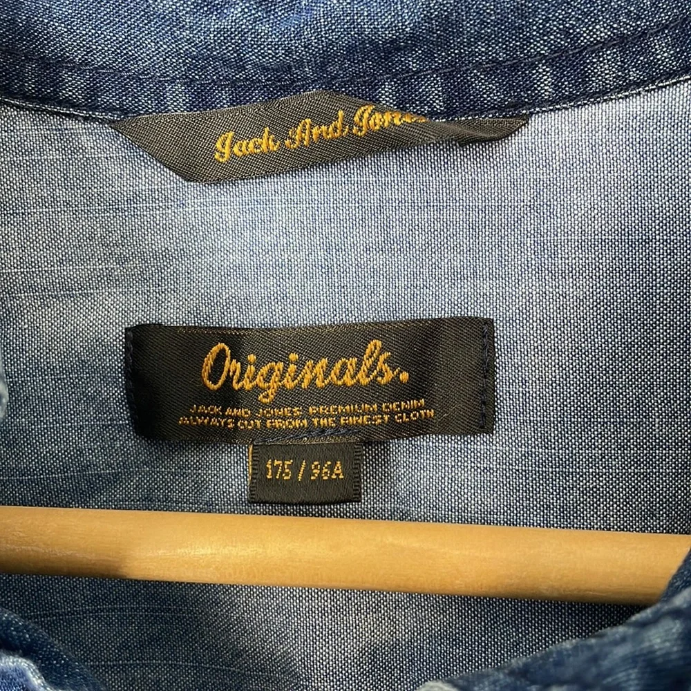 Jack And Jones Originals Indigo Denim Button-Up Shirt Embroidered Slim Fit Sz M - Picture 2 of 12